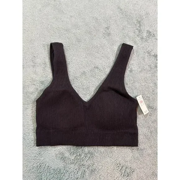 Aerie Superchill Ribbed Crop Tank Black Size L NWT - Picture 2 of 6